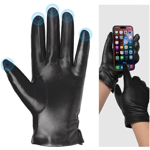 Harssidanzar Men's Sheepskin Leather Gloves, Cashmere Lined & Touch Screen SM052 - Picture 2 of 5